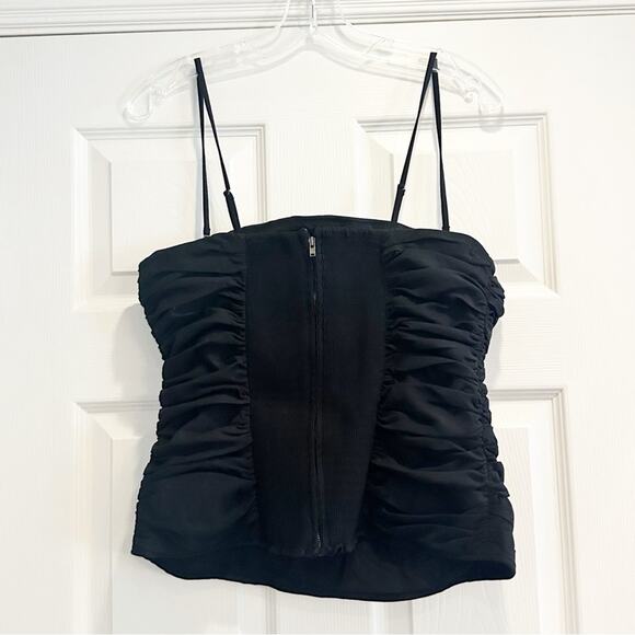 Reformation Orion Organic Cotton Corset Gathered Top BLACK Ruched SIZE 12 - Picture 3 of 14
